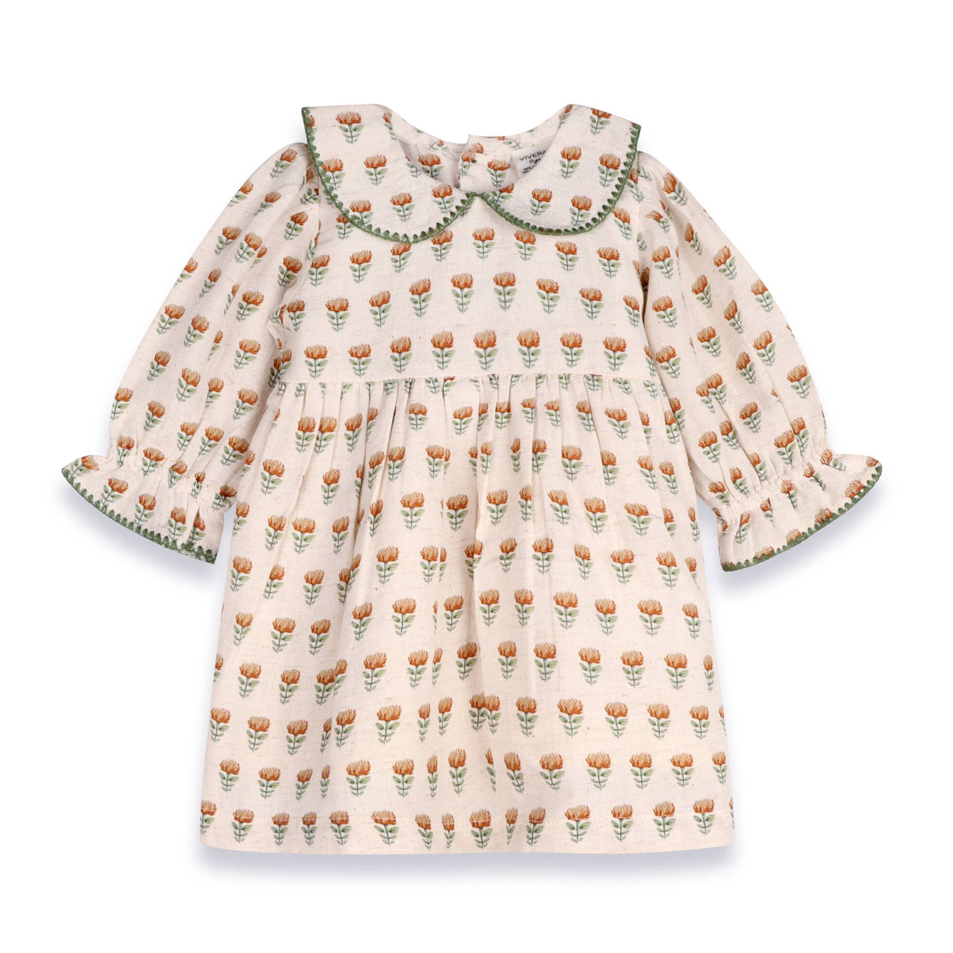 Ina Block Print Floral Linen Baby Dress & Bloomer Set (Mustard Floral)