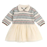 Dahlia Floral Jacquard Knit Baby Tutu Dress (Ecru)