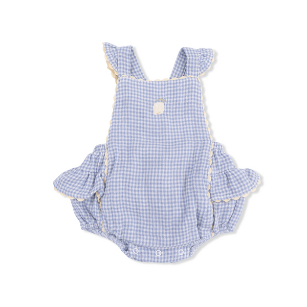 Ric Rac Ruffle Sunsuit (Micro Gingham Blue Blizzard)