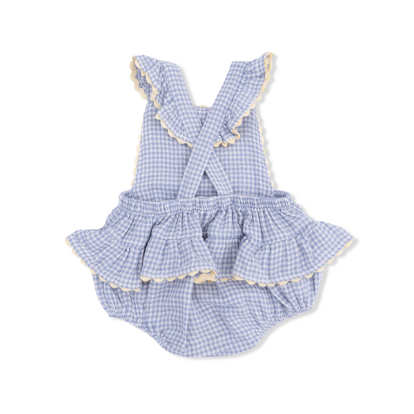 Ric Rac Ruffle Sunsuit (Micro Gingham Blue Blizzard)