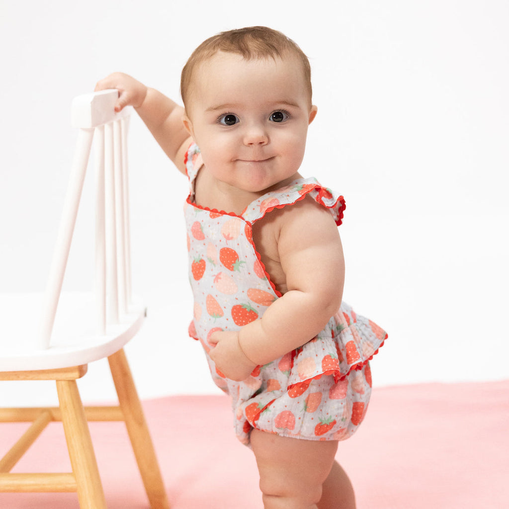 Ric Rac Ruffle Sunsuit (Strawberry Bliss)