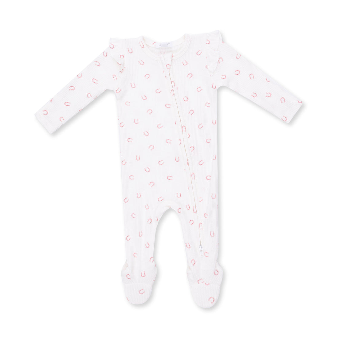 2 Way Ruffle Sleeve Zipper Footie (Little Horseshoes Pink)