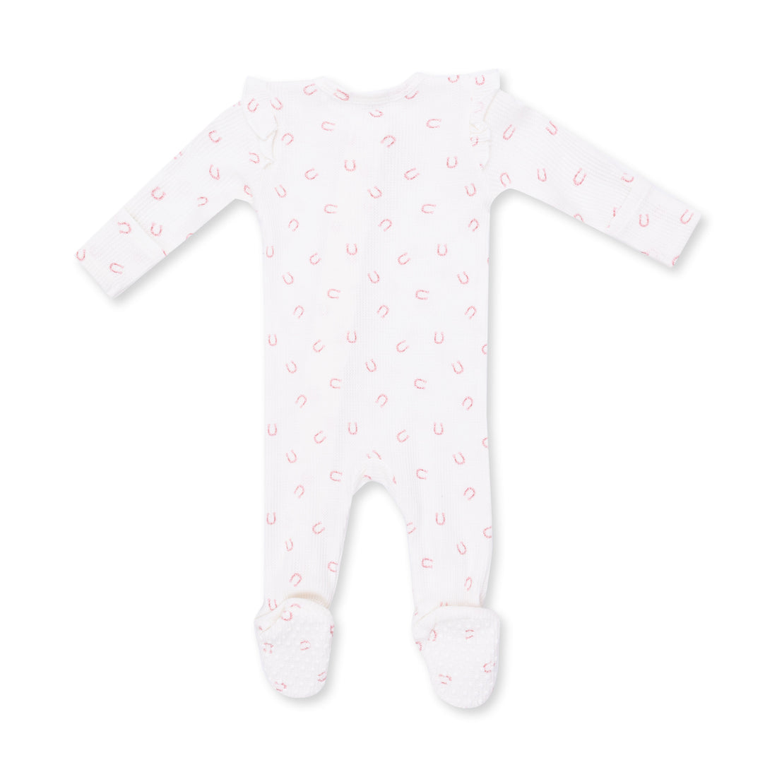 2 Way Ruffle Sleeve Zipper Footie (Little Horseshoes Pink)