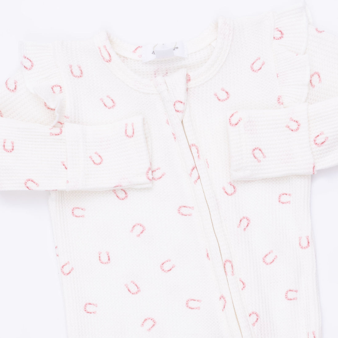 2 Way Ruffle Sleeve Zipper Footie (Little Horseshoes Pink)