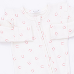 2 Way Ruffle Sleeve Zipper Footie (Little Horseshoes Pink)