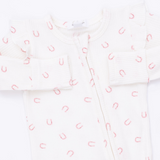 2 Way Ruffle Sleeve Zipper Footie (Little Horseshoes Pink)