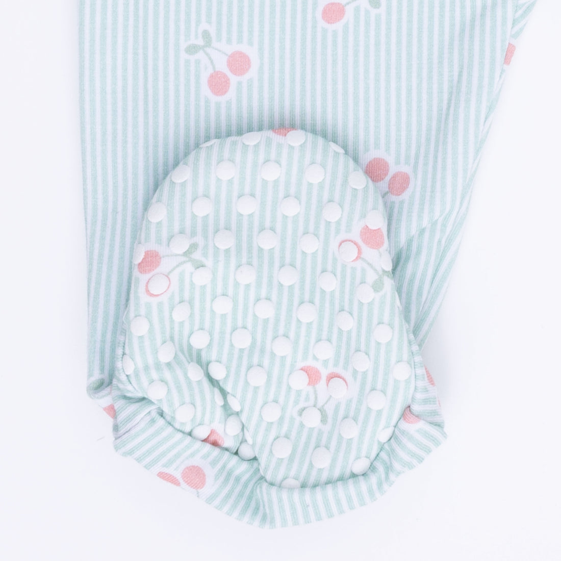 2 Way Ruffle Sleeve Zipper Footie (Tiny Cherry Stripe)