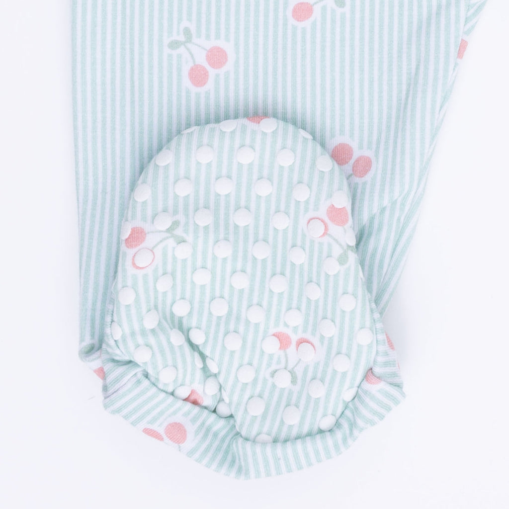 2 Way Ruffle Sleeve Zipper Footie (Tiny Cherry Stripe)