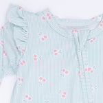 2 Way Ruffle Sleeve Zipper Footie (Tiny Cherry Stripe)