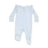 2 Way Ruffle Sleeve Zipper Footie (Tiny Cherry Stripe)