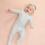 2 Way Ruffle Sleeve Zipper Footie (Tiny Cherry Stripe)