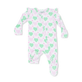 2 Way Ruffle Sleeve Zipper Footie (Heart Argyle)