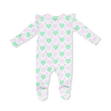 2 Way Ruffle Sleeve Zipper Footie (Heart Argyle)