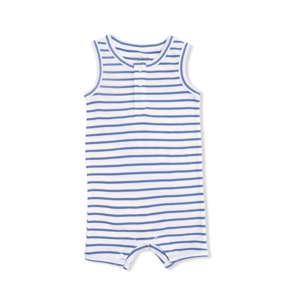 Henley Shortie Romper (Navy Stripe)