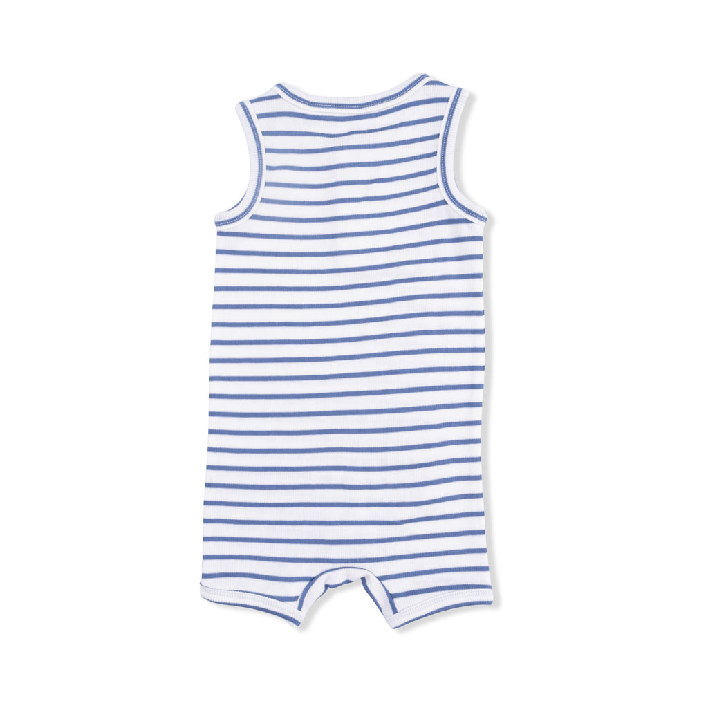 Henley Shortie Romper (Navy Stripe)
