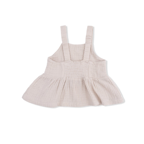 Peplum Tank with Smocked Back (Solid Muslin French Oak)