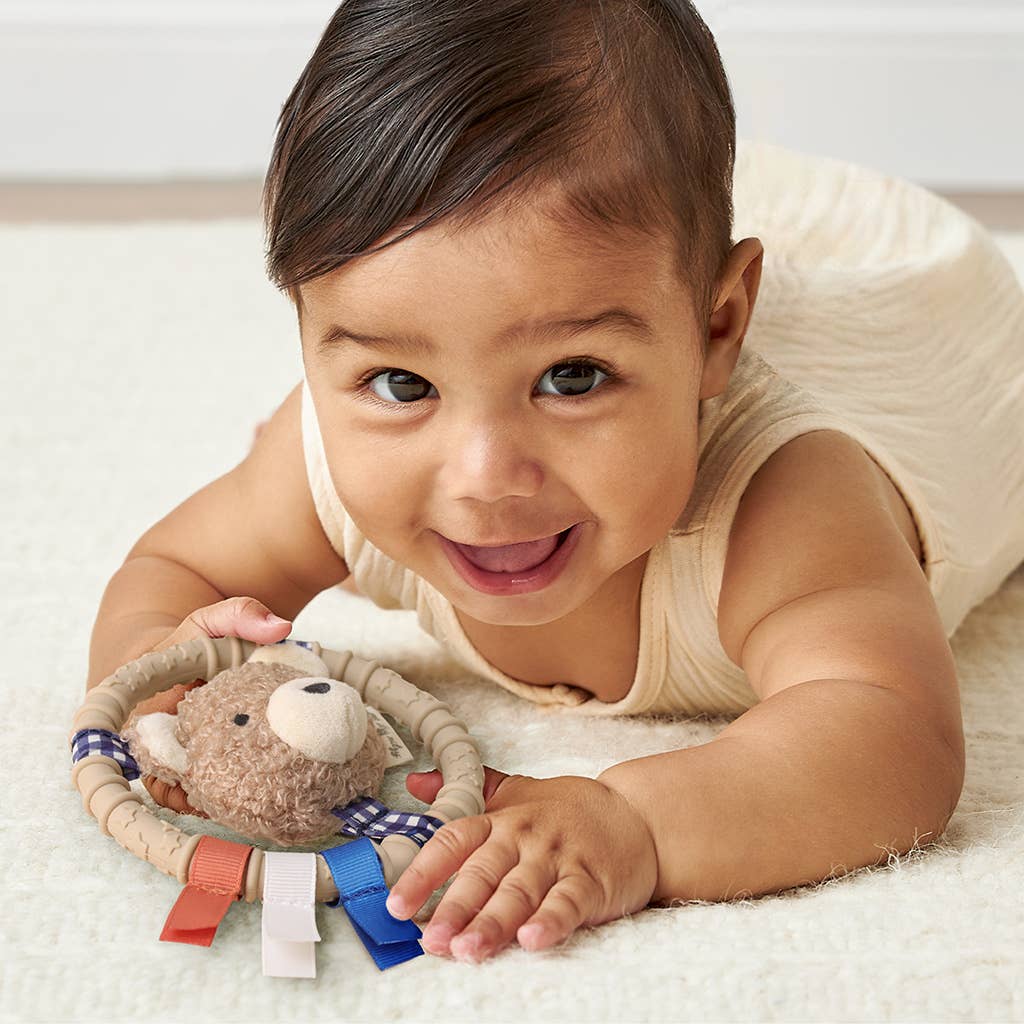 Teething Ring with Plush Character (Taupe Bear)