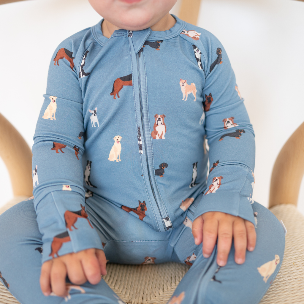 Bamboo Zip Convertible Romper (Blue Dogs)