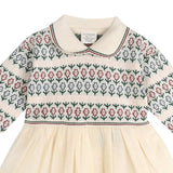 Dahlia Floral Jacquard Knit Baby Tutu Dress (Ecru)