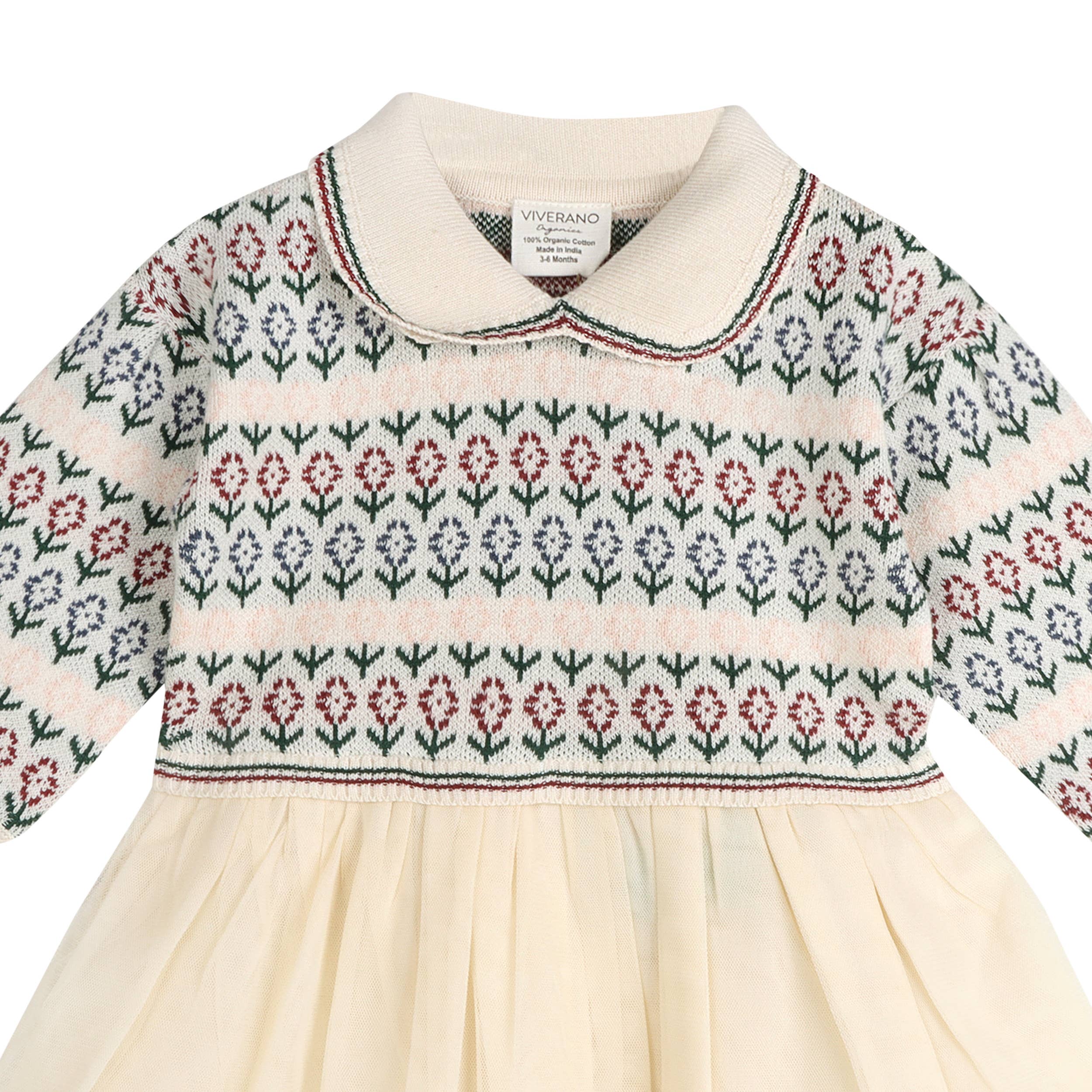 Dahlia Floral Jacquard Knit Baby Tutu Dress (Ecru)