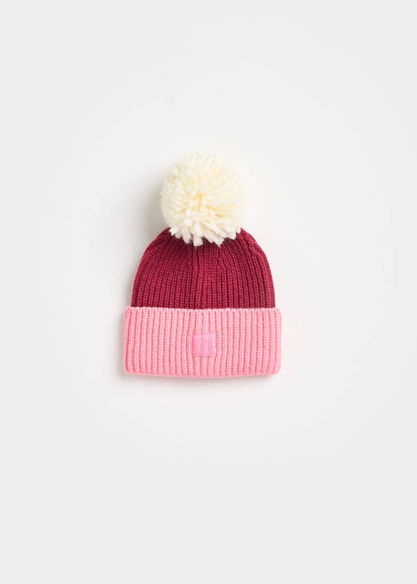 Infant Two-Tone Beanie (Burgundy & Sachet Pink)