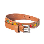 Girls Embroidered Boho Leather Belt (Brown)