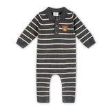 Bear Face Stripe Collar Knit Jumpsuit (Charcoal)