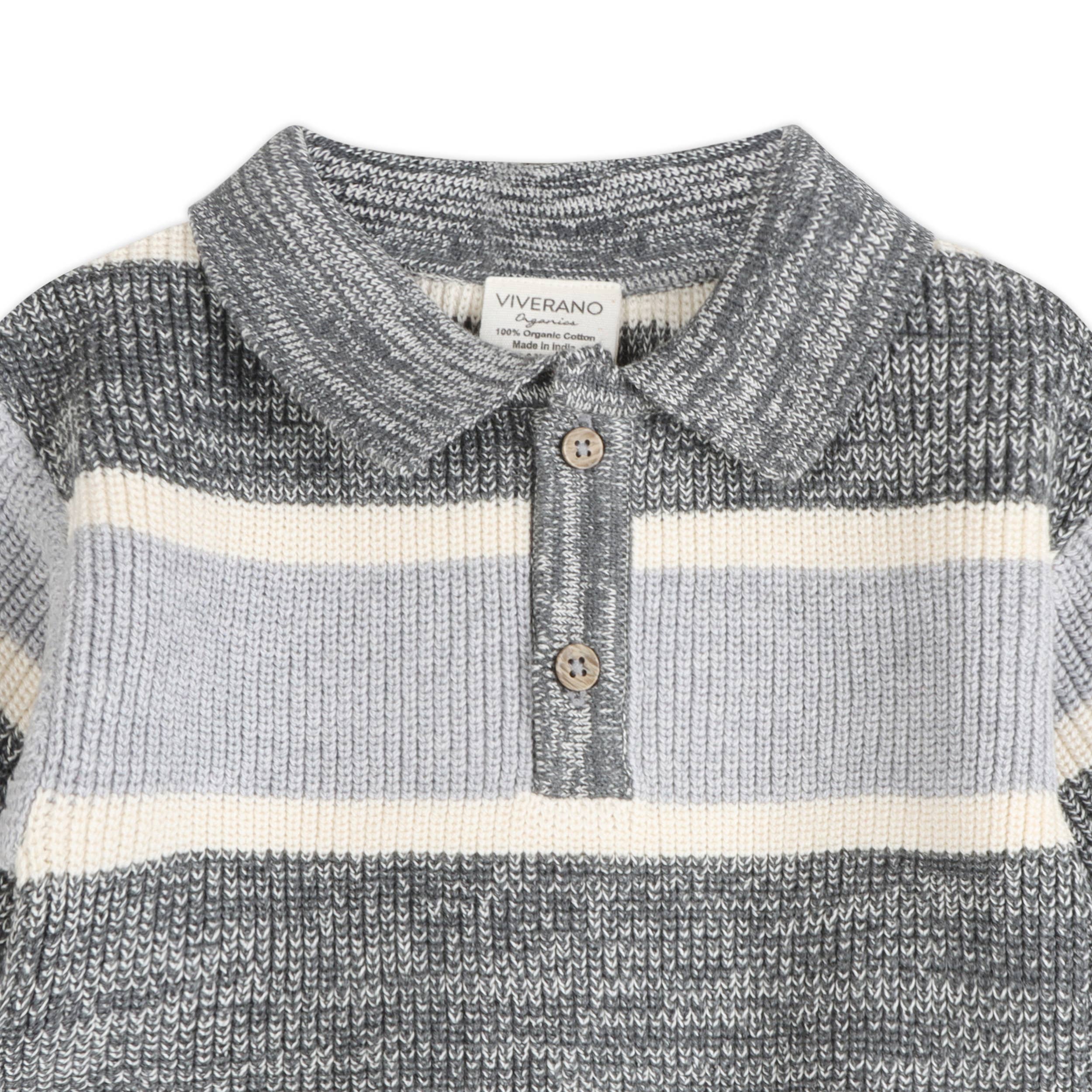 Rugby Stripe Polo Knit Baby Pullover & Pants Set (Charcoal)