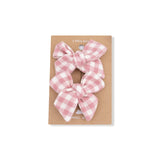2 Pack Hair Bow Clips (Rose Pink Plaid)