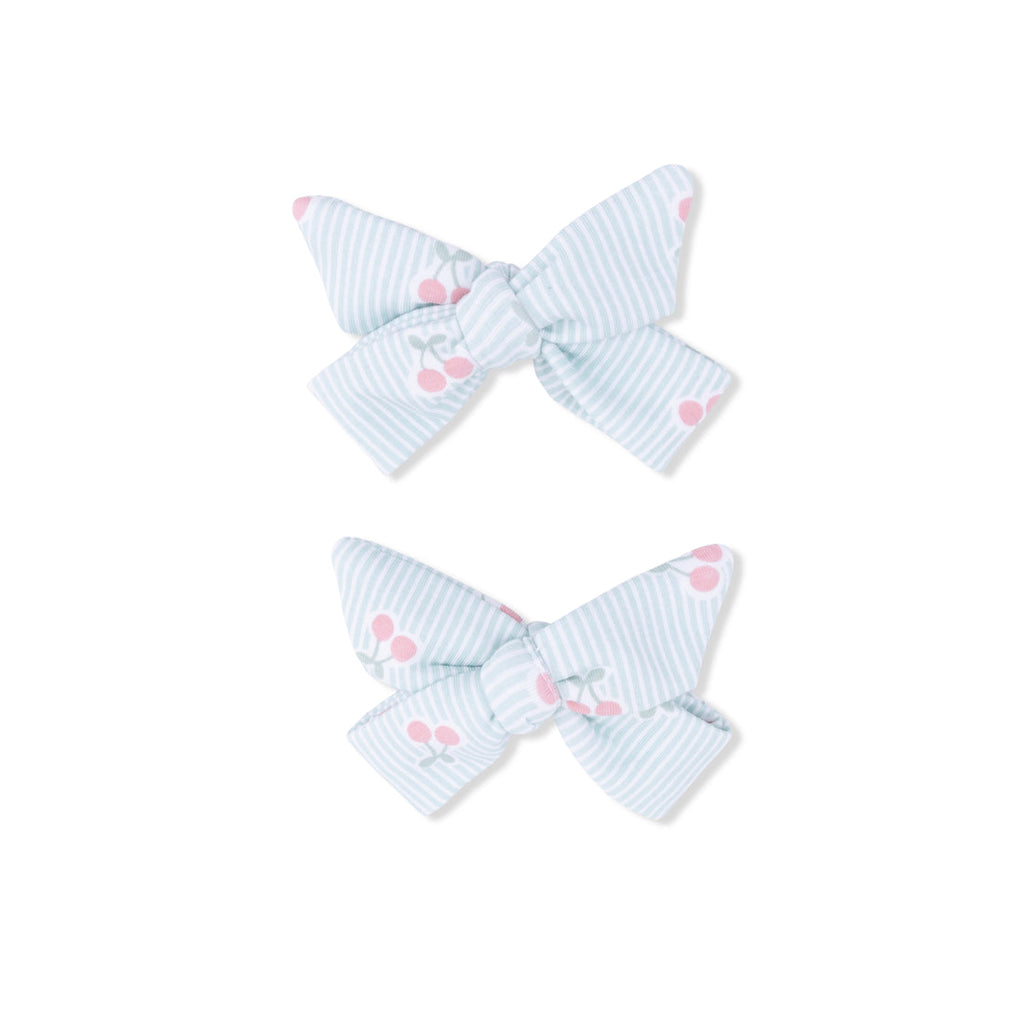 2 Pack Bow Clips (Tiny Cherry Stripe)