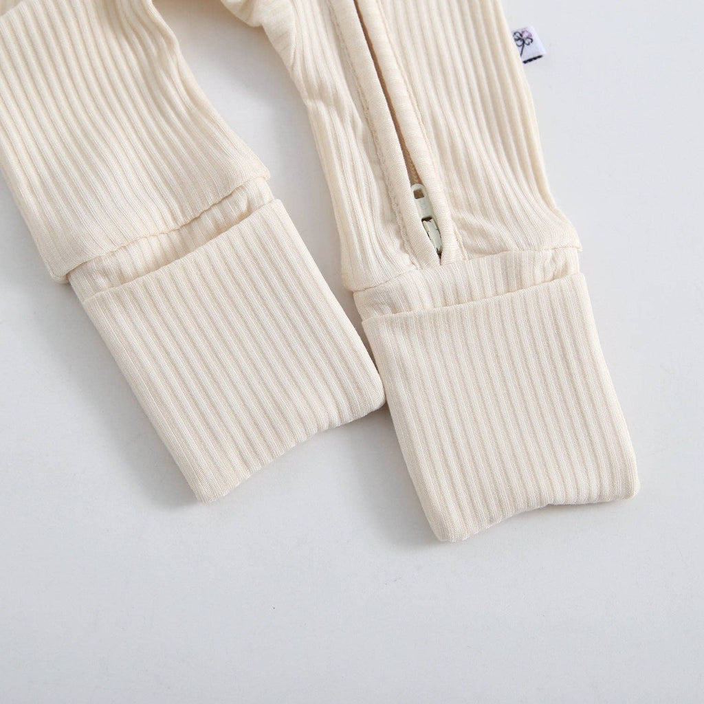 Ribbed Zippered Romper (Oatmeal)