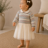 Dahlia Floral Jacquard Knit Baby Tutu Dress (Ecru)