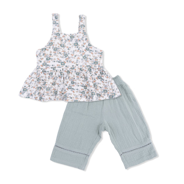 Peplum Tank with Smocked Waist Pant (Camille Floral)