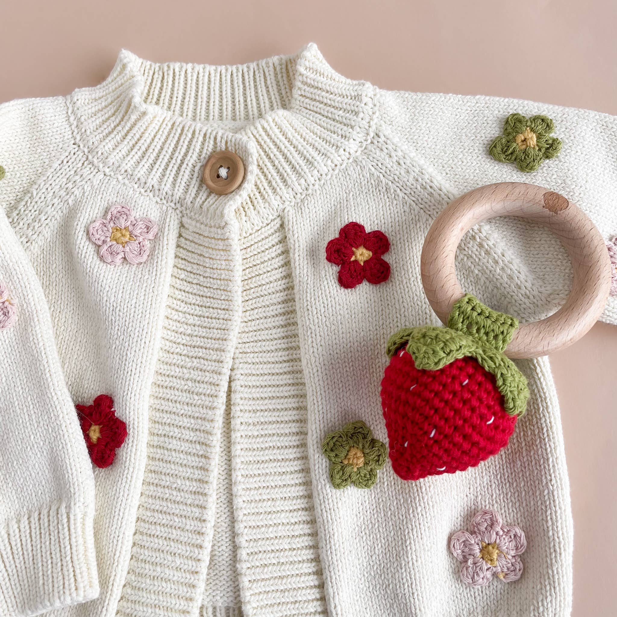 Teether Crochet Rattle Toy (Strawberry)