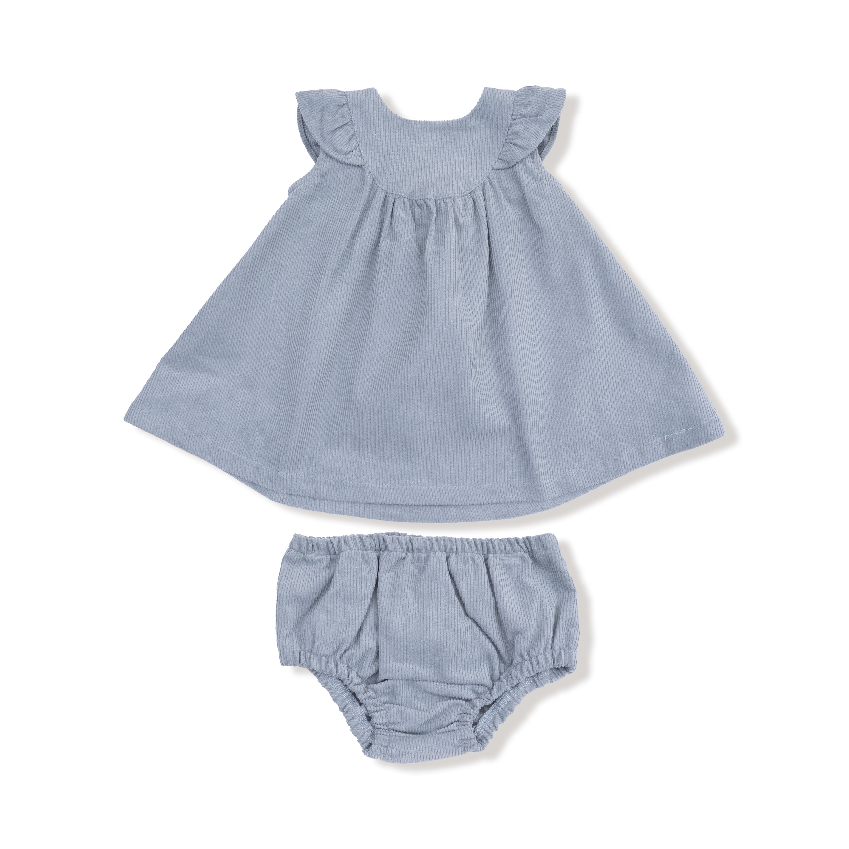 Corduroy Scoop Yoke with Ruffle Dress + Bloomer (Quarry)