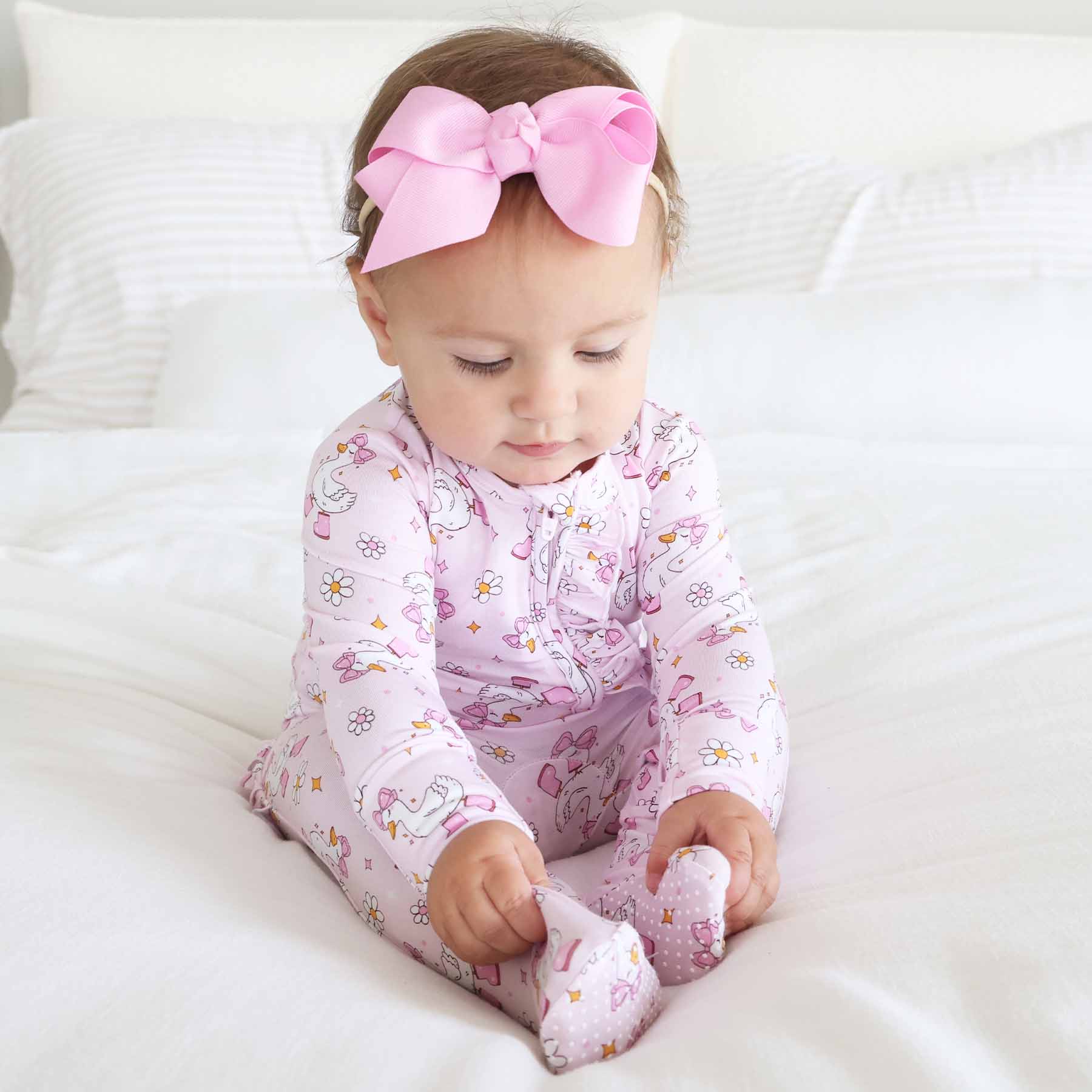 Ruffle Zipper Footie (Silly Goose)