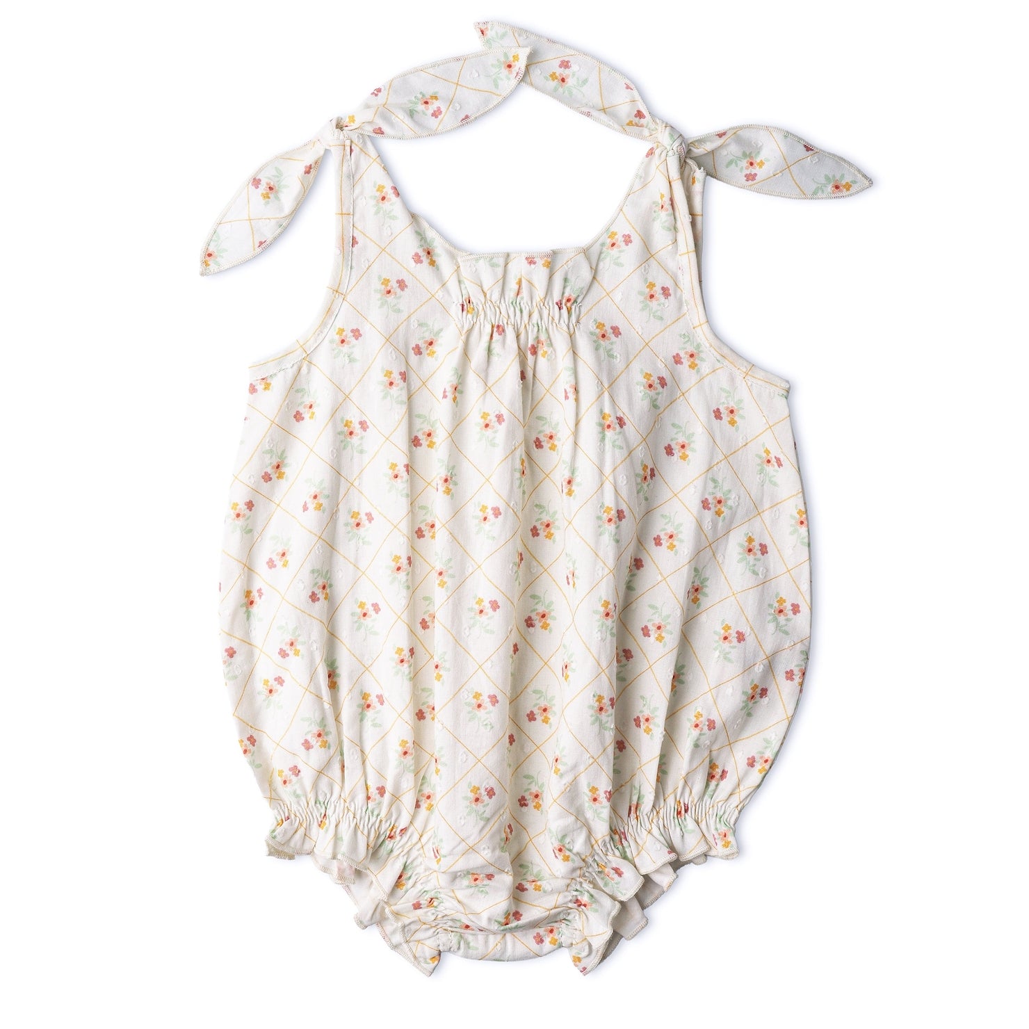 Organic Tie Shoulder Bubble Romper (Spring Weave)