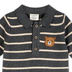 Bear Face Stripe Collar Knit Jumpsuit (Charcoal)