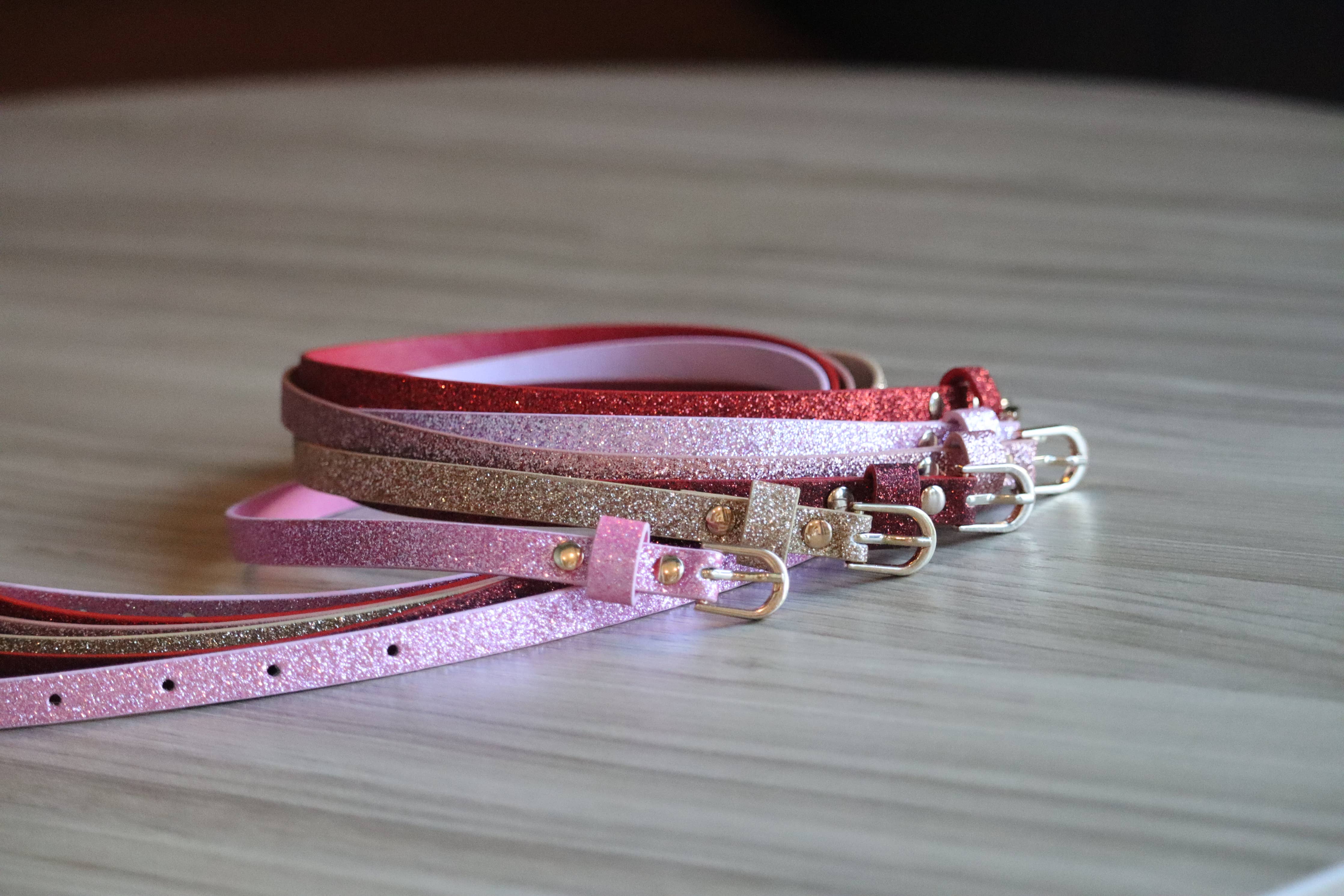 Girls Ultra Skinny Glitter Belt (Pale Pink)