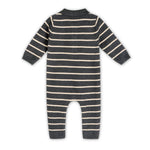 Bear Face Stripe Collar Knit Jumpsuit (Charcoal)