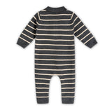 Bear Face Stripe Collar Knit Jumpsuit (Charcoal)