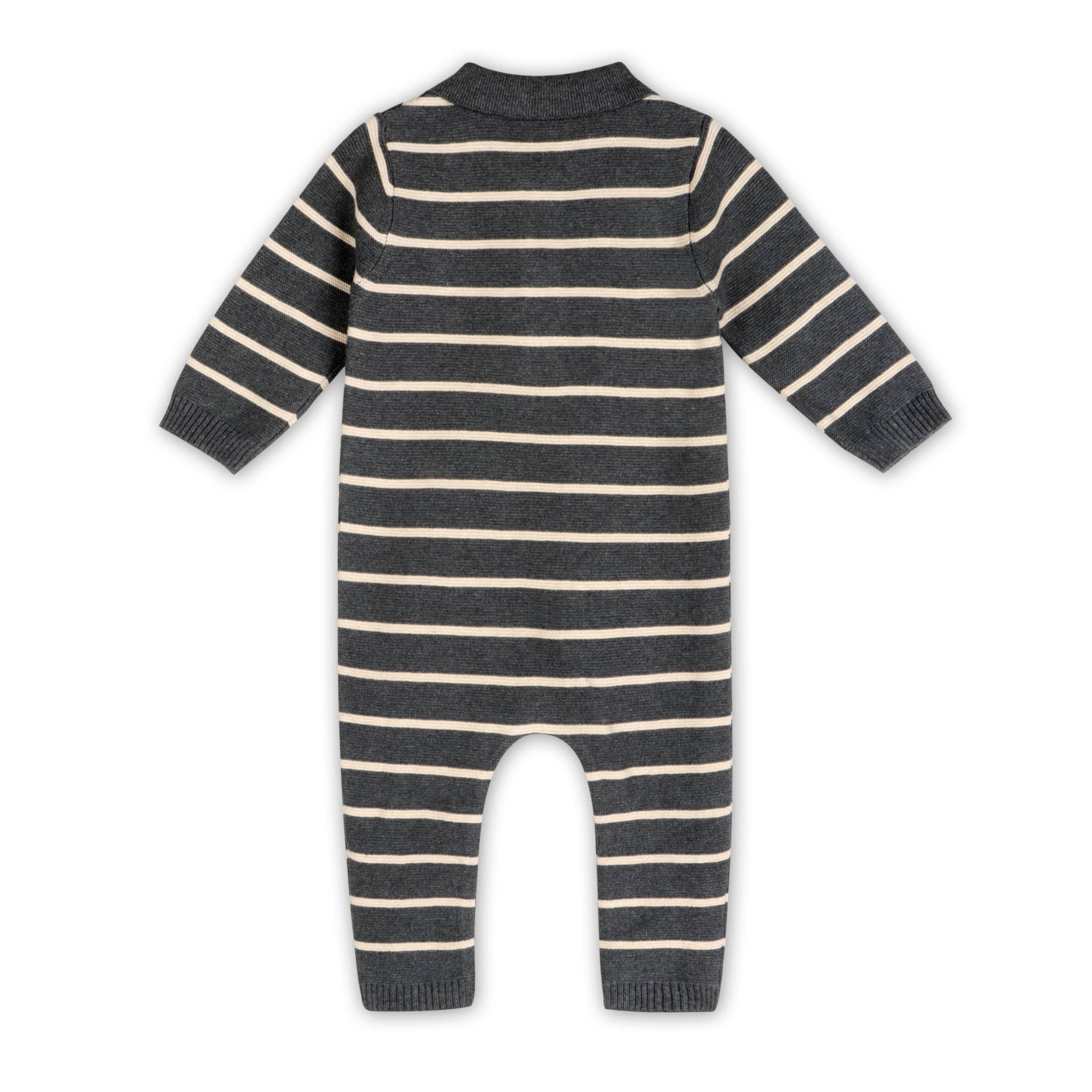 Bear Face Stripe Collar Knit Jumpsuit (Charcoal)