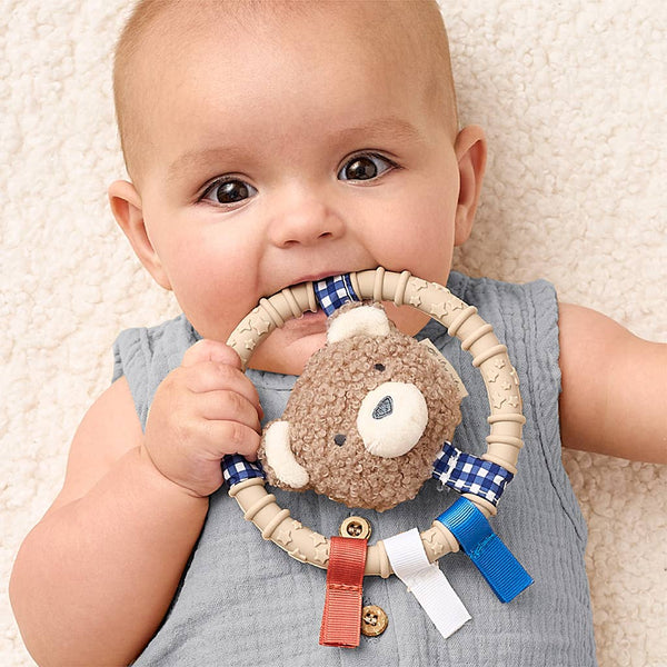 Teething Ring with Plush Character (Taupe Bear)
