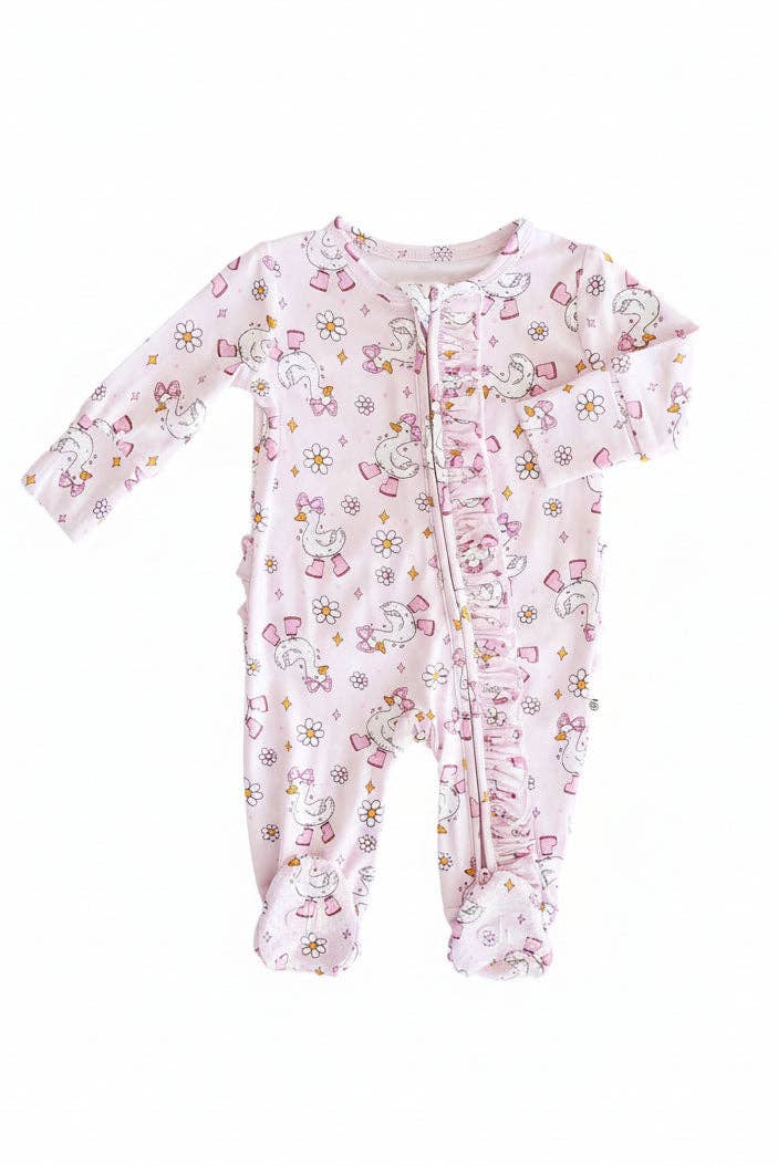 Ruffle Zipper Footie (Silly Goose)