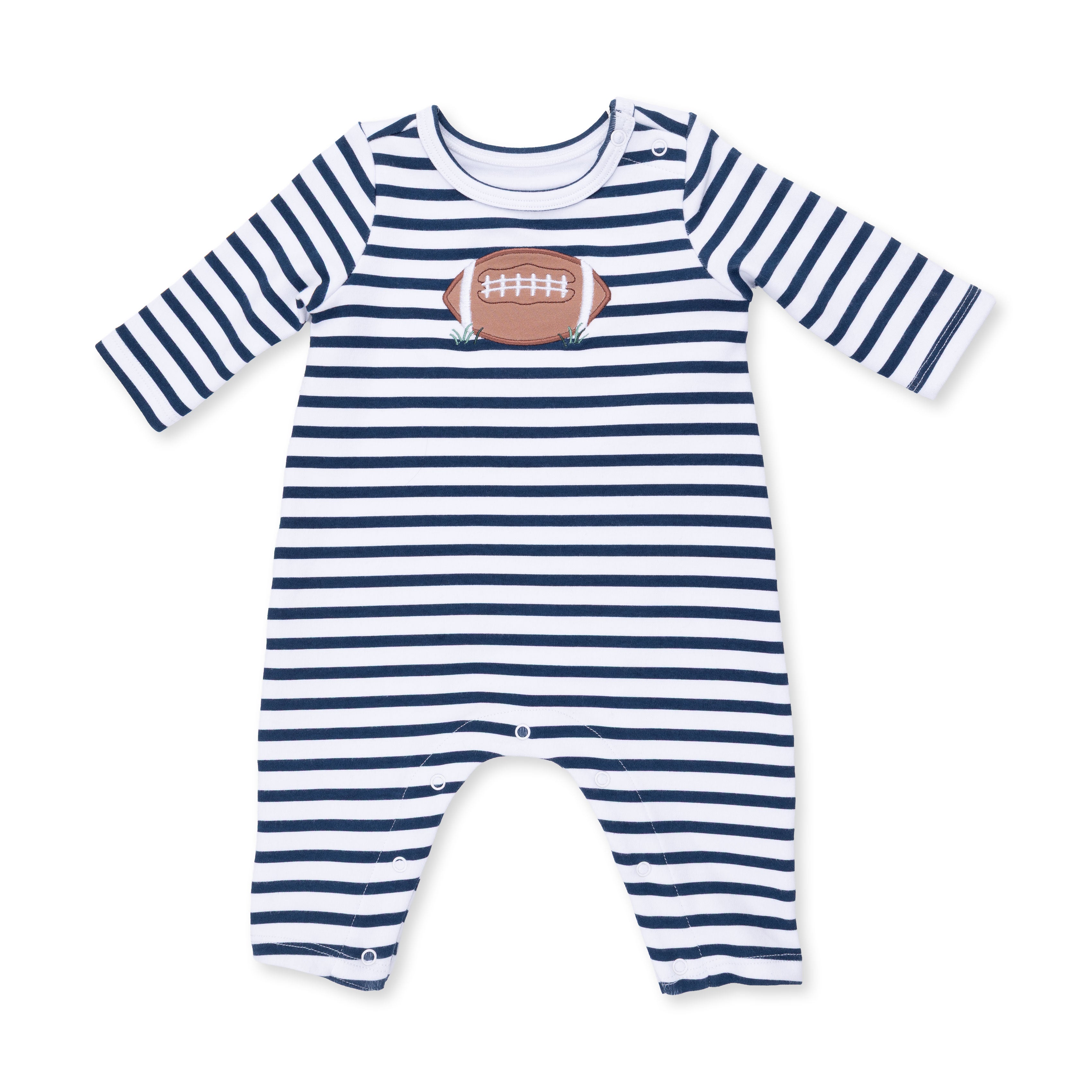 Long Sleeve Snap Shoulder Romper (Football Navy)