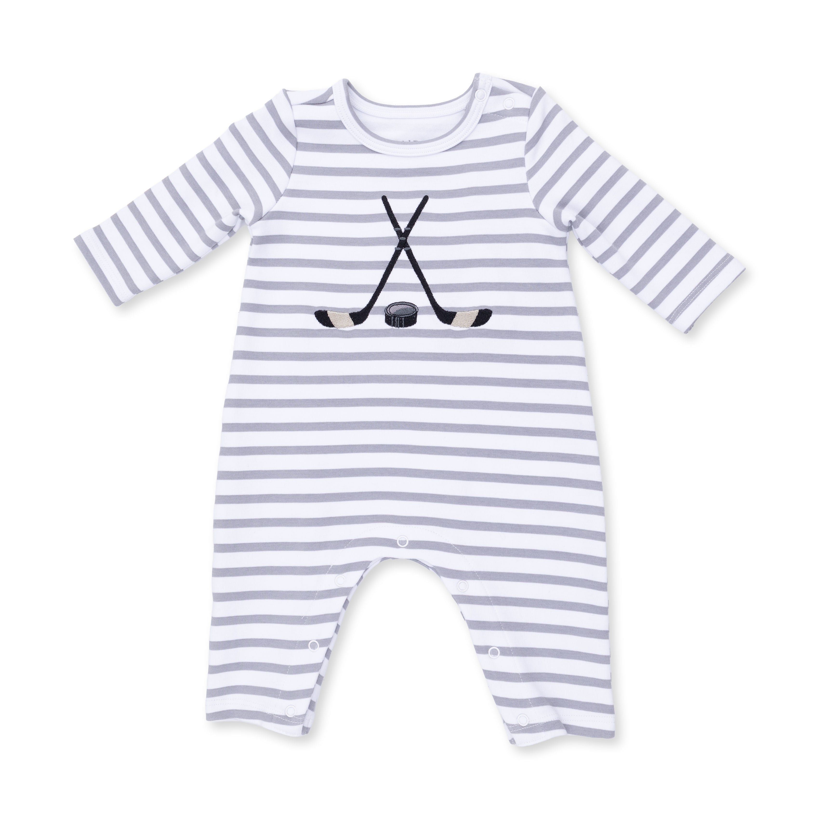 Long Sleeve Snap Shoulder Romper (Hockey)