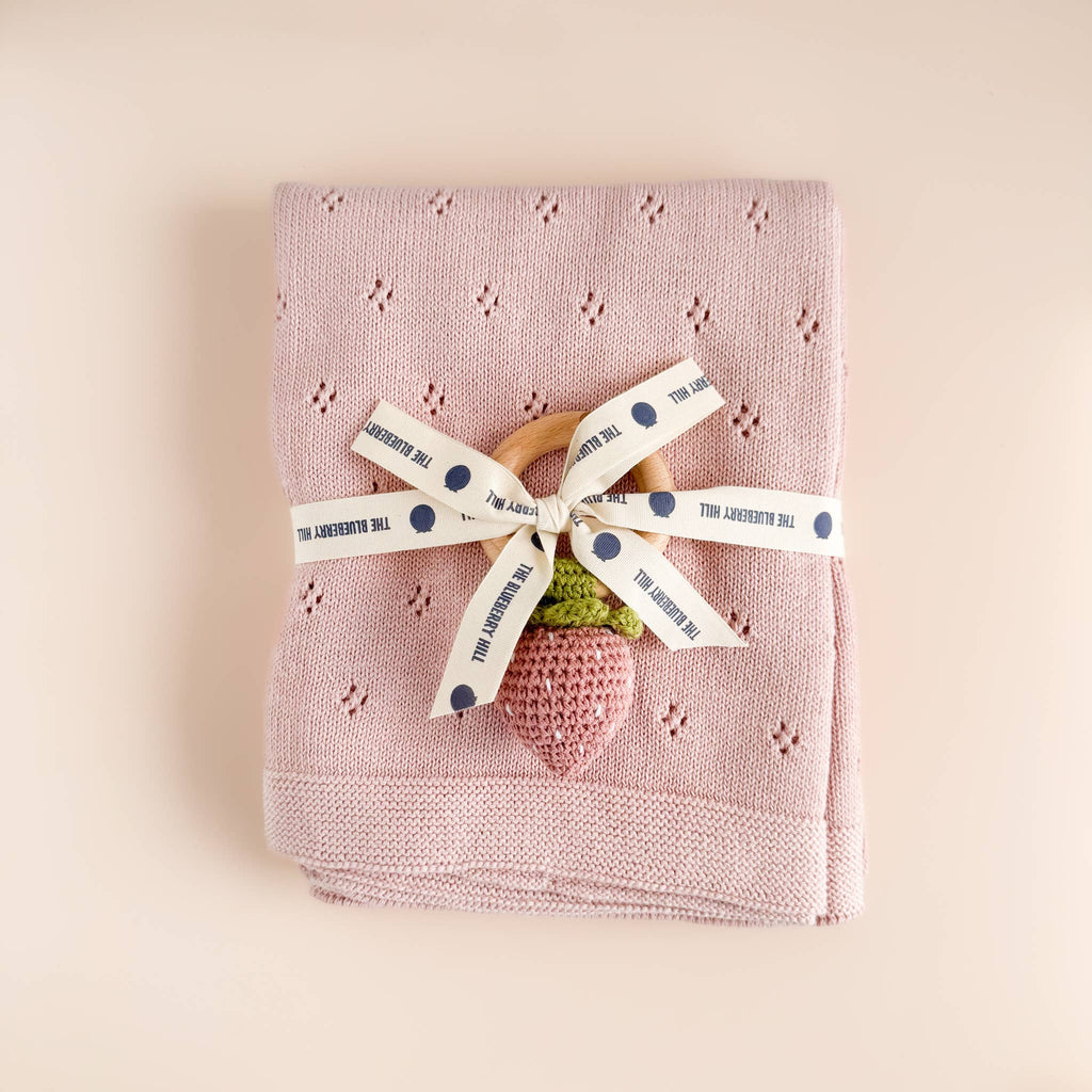 Teether Crochet Rattle Toy (Strawberry Pink)