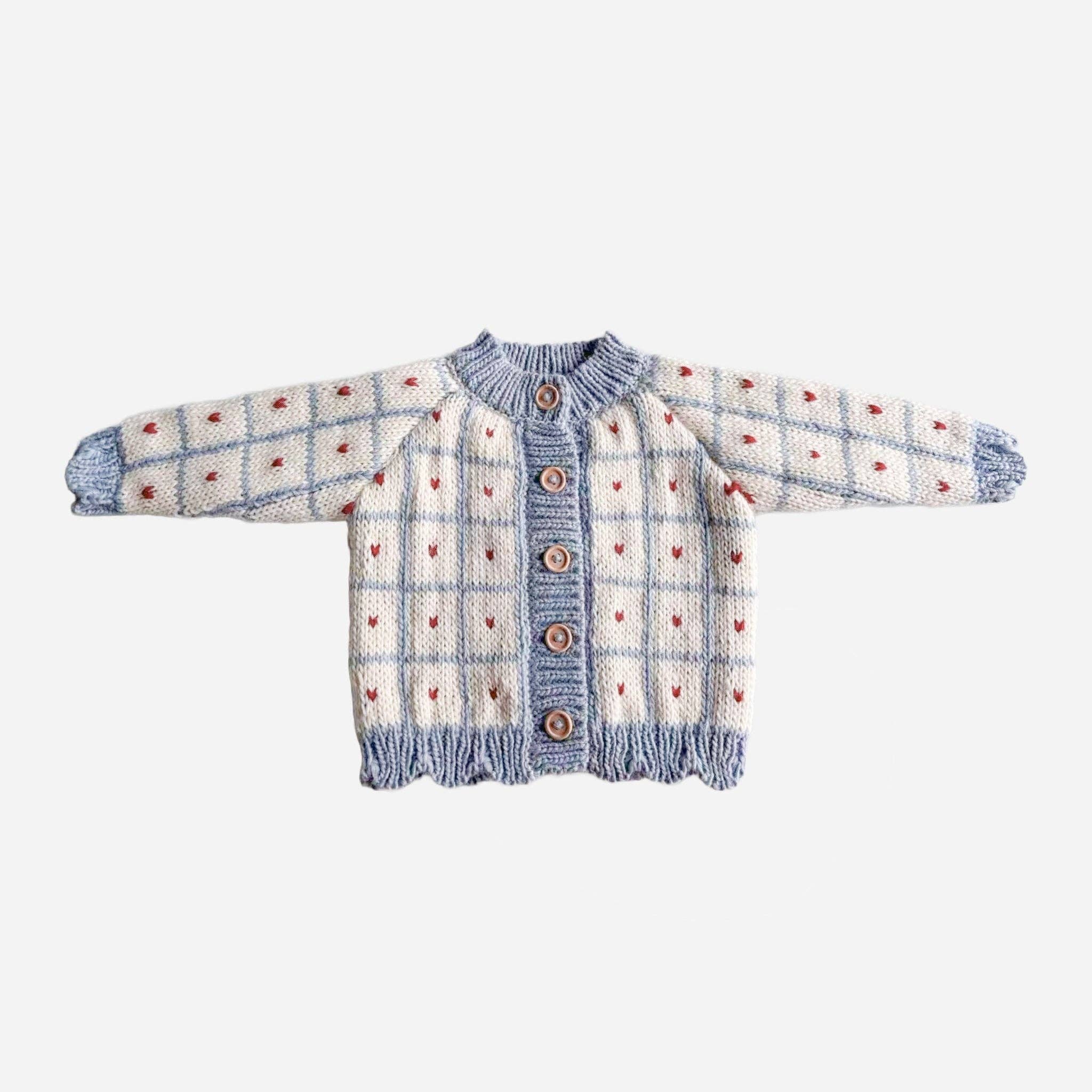 Windowpane Heart Cardigan (Baby Blue)