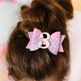 3rd Birthday Bow Hair Clip (Pastel Rainbow)