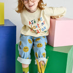 Striped Denim Smiley Pant
